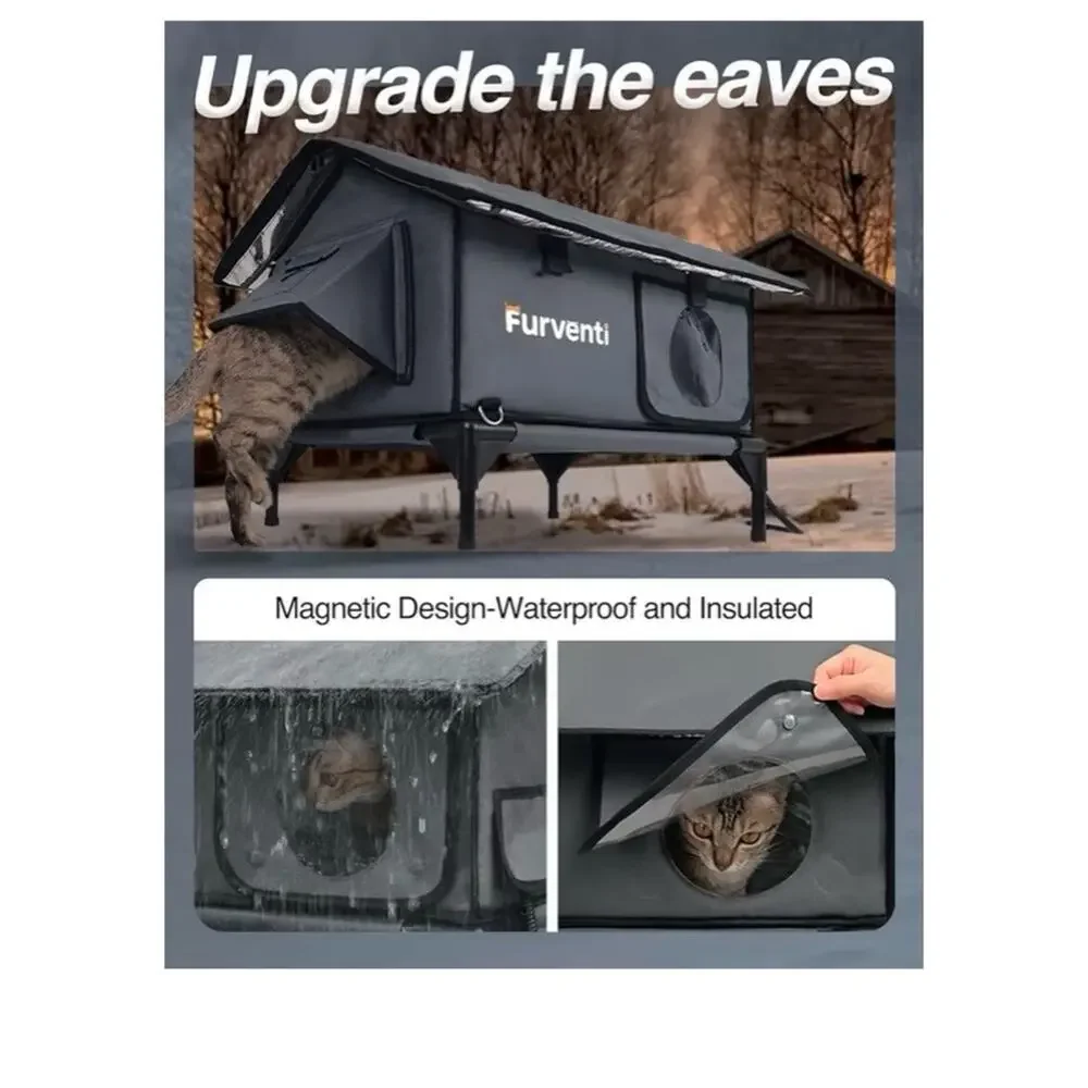 Outdoor Cat House Large Dark Grey Elevated Weatherproof Stray Barn
